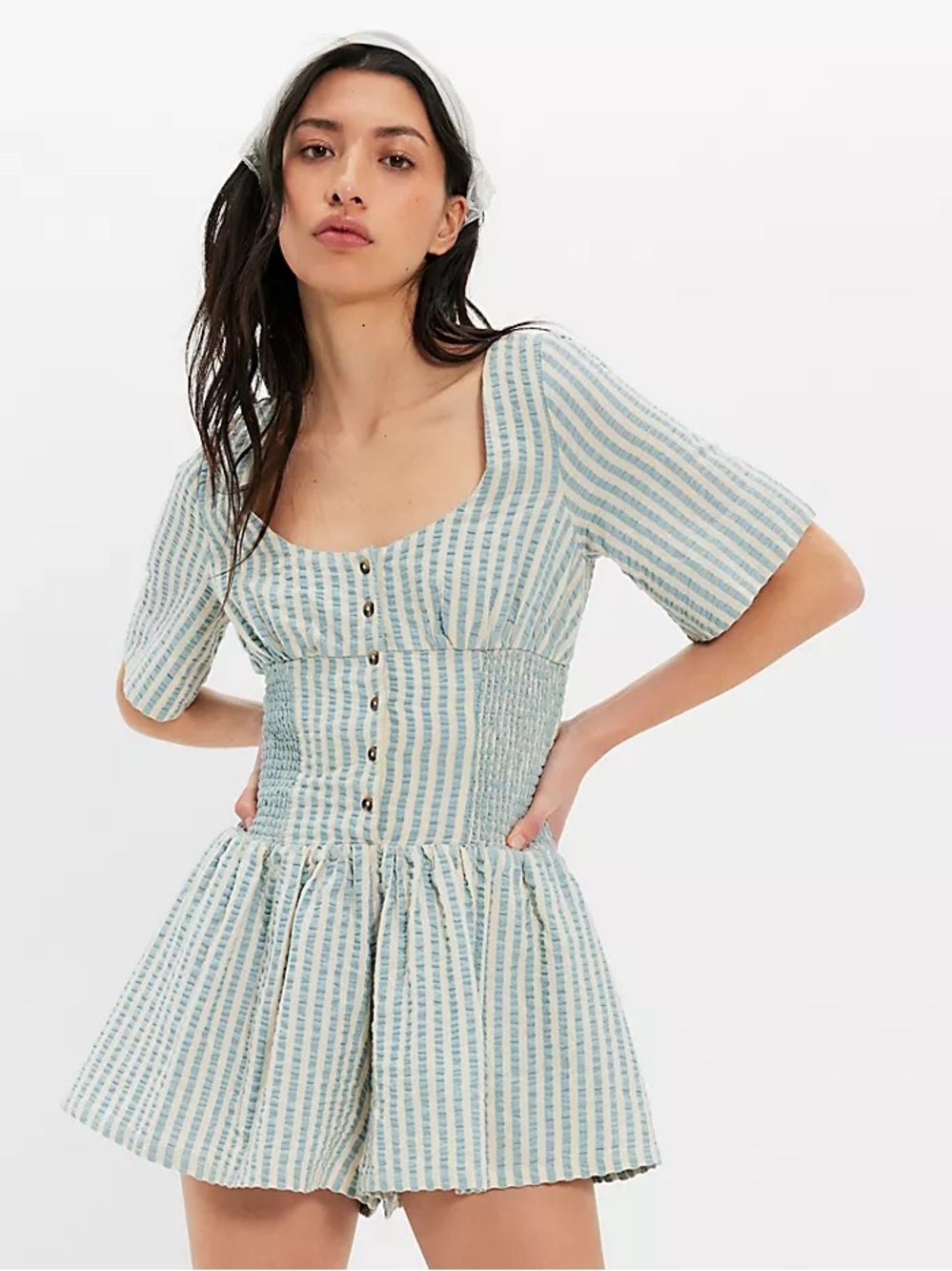 Free People Willow Romper Light House Combo Blue Medium New With Tags